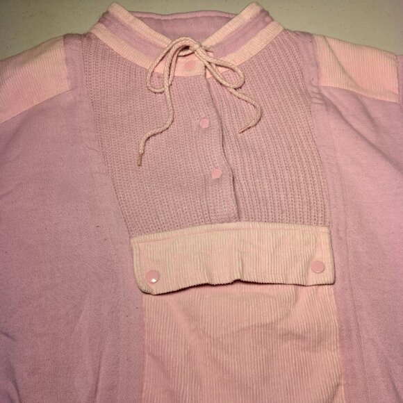 Vintage 1980s Mock Neck Sweatshirt Medium Pink Mixed Knit Retro Snap READ - Picture 9 of 16